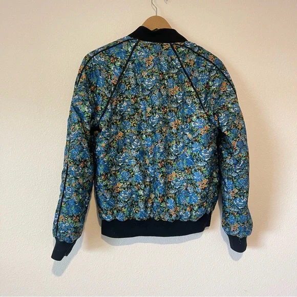 Vintage Coach Reversible Varsity Jacket M/L Blue Satin Bomber Floral Snap *Flaw - Picture 14 of 16